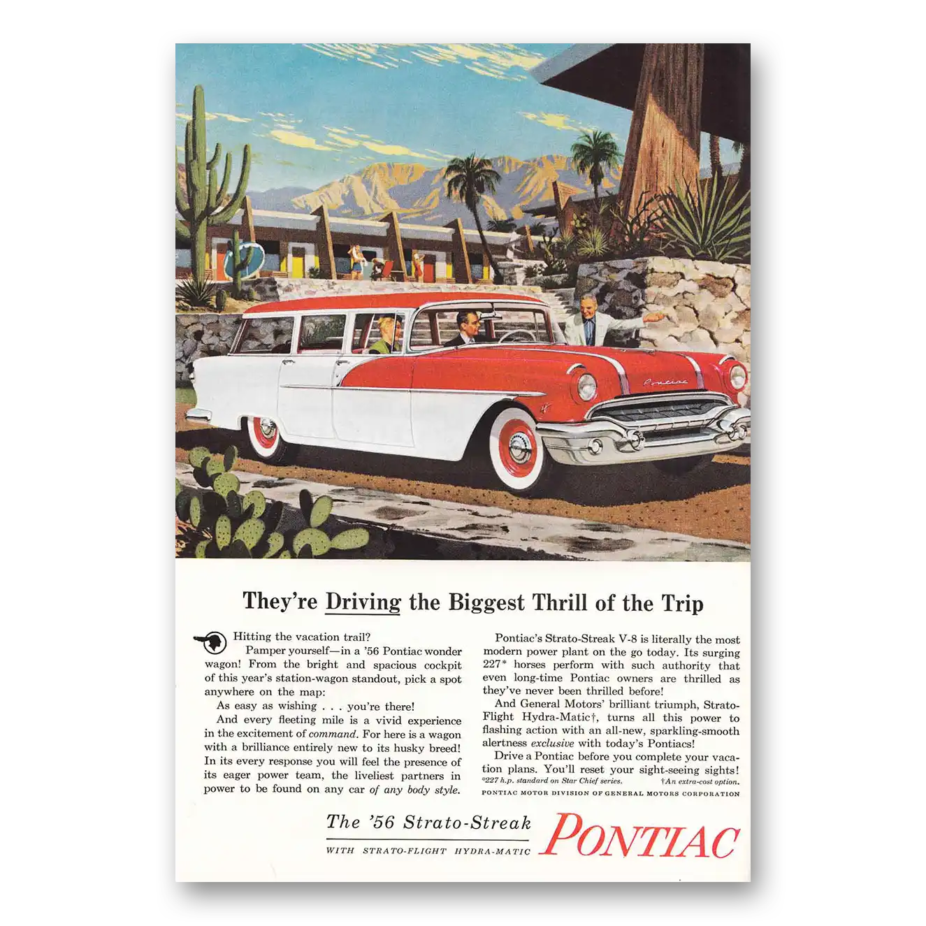 1956 Pontiac Station Wagon Strato Streak Biggest Thrill of the Trip Vintage Magazine Print Ad