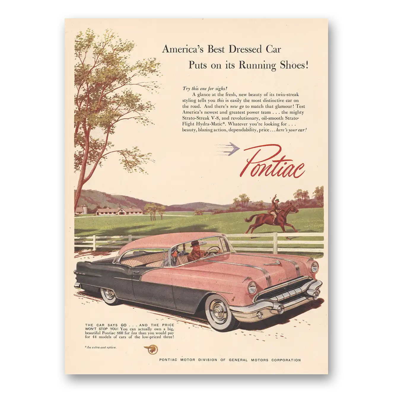 1956 Pontiac Strato Streak Best Dressed Cars Puts On Its Running Shoes Vintage Magazine Print Ad