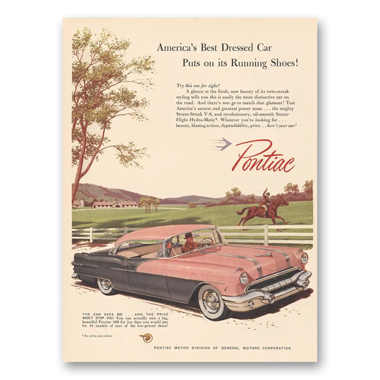 1956 Pontiac Strato Streak Best Dressed Cars Puts On Its Running Shoes Vintage Magazine Print Ad