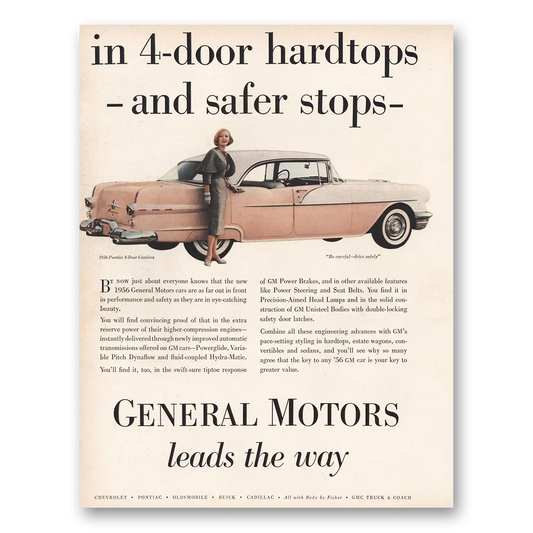 1956 Pontiac Catalina Hardtops and Safer Stops Vintage Magazine Print Ad