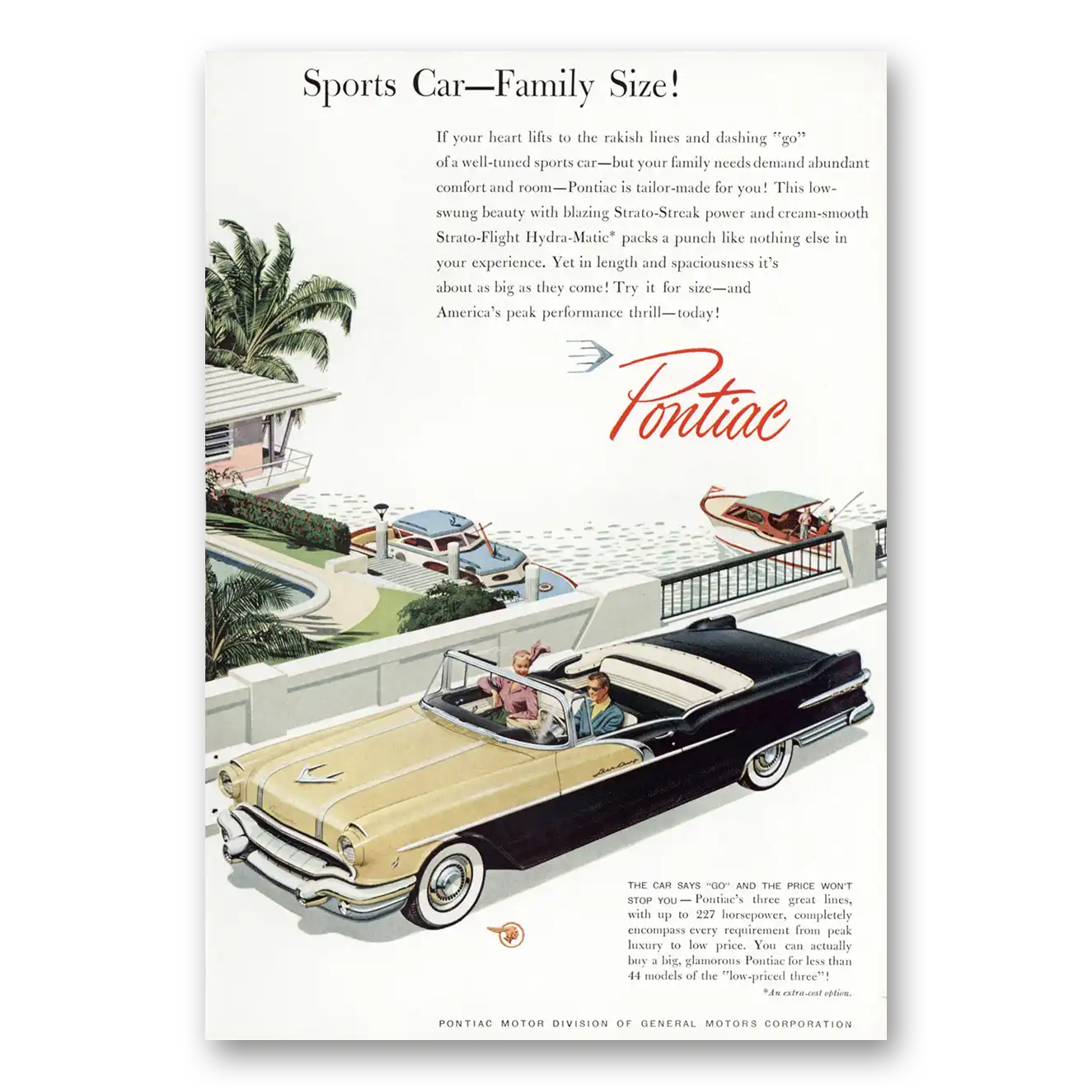 1956 Pontiac Convertible Sports Car Family Size Vintage Magazine Print Ad