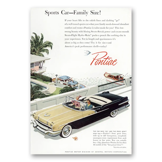 1956 Pontiac Convertible Sports Car Family Size Vintage Magazine Print Ad