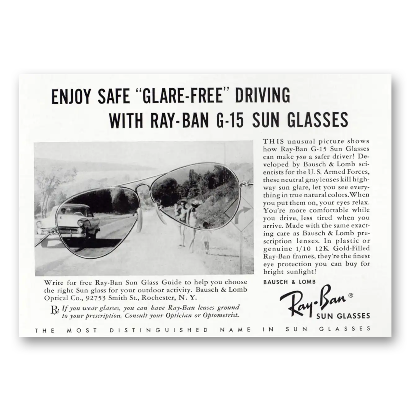 1956 Ray Ban Sun Glasses G15 Glare Free Driving Vintage Magazine Print Ad