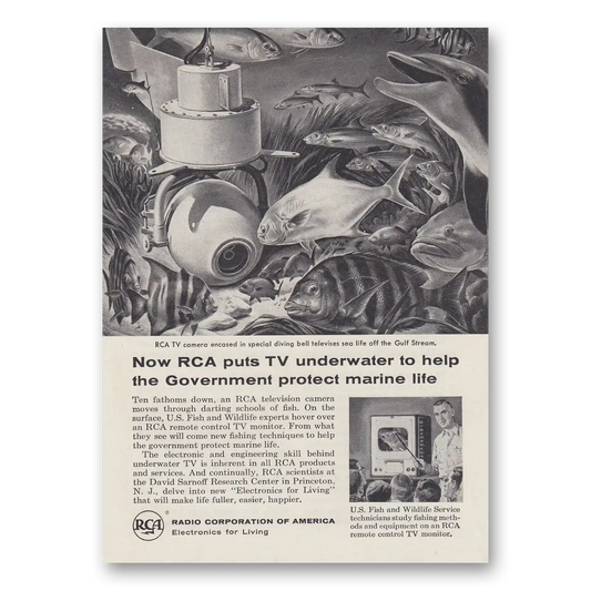 1956 RCA Television Puts TV Underwater Help the Government Protect Marine Life Vintage Magazine Print Ad