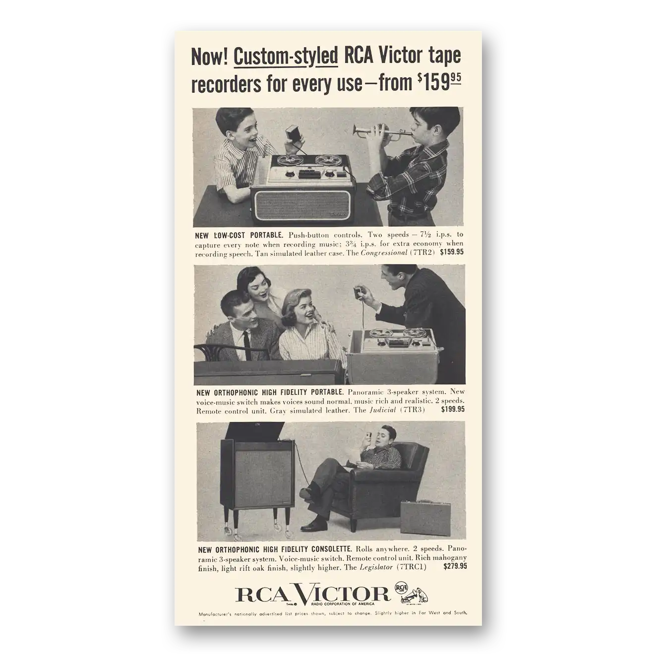 1956 RCA Victor Tape Recorders Custom Styled Vintage Magazine Print Ad