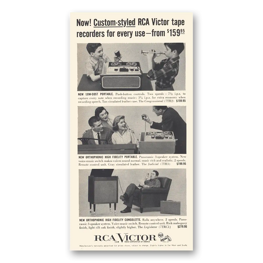 1956 RCA Victor Tape Recorders Custom Styled Vintage Magazine Print Ad