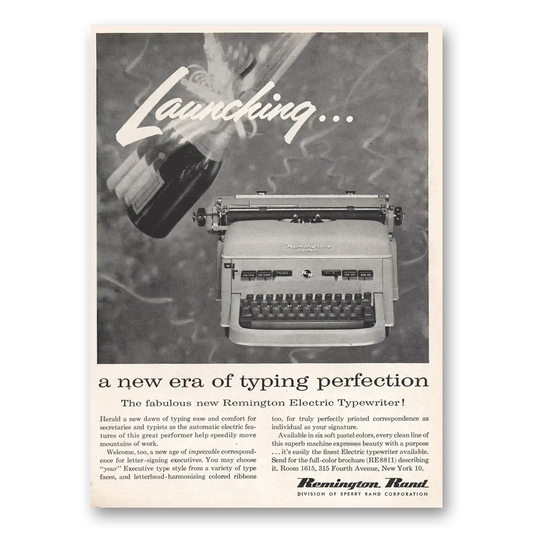 1956 Remington Typewriter Launching New Era of Typing Perfection Vintage Magazine Print Ad