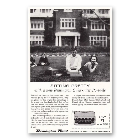 1956 Remington Typewriter Quiet Riter Portable Sitting Pretty Vintage Magazine Print Ad