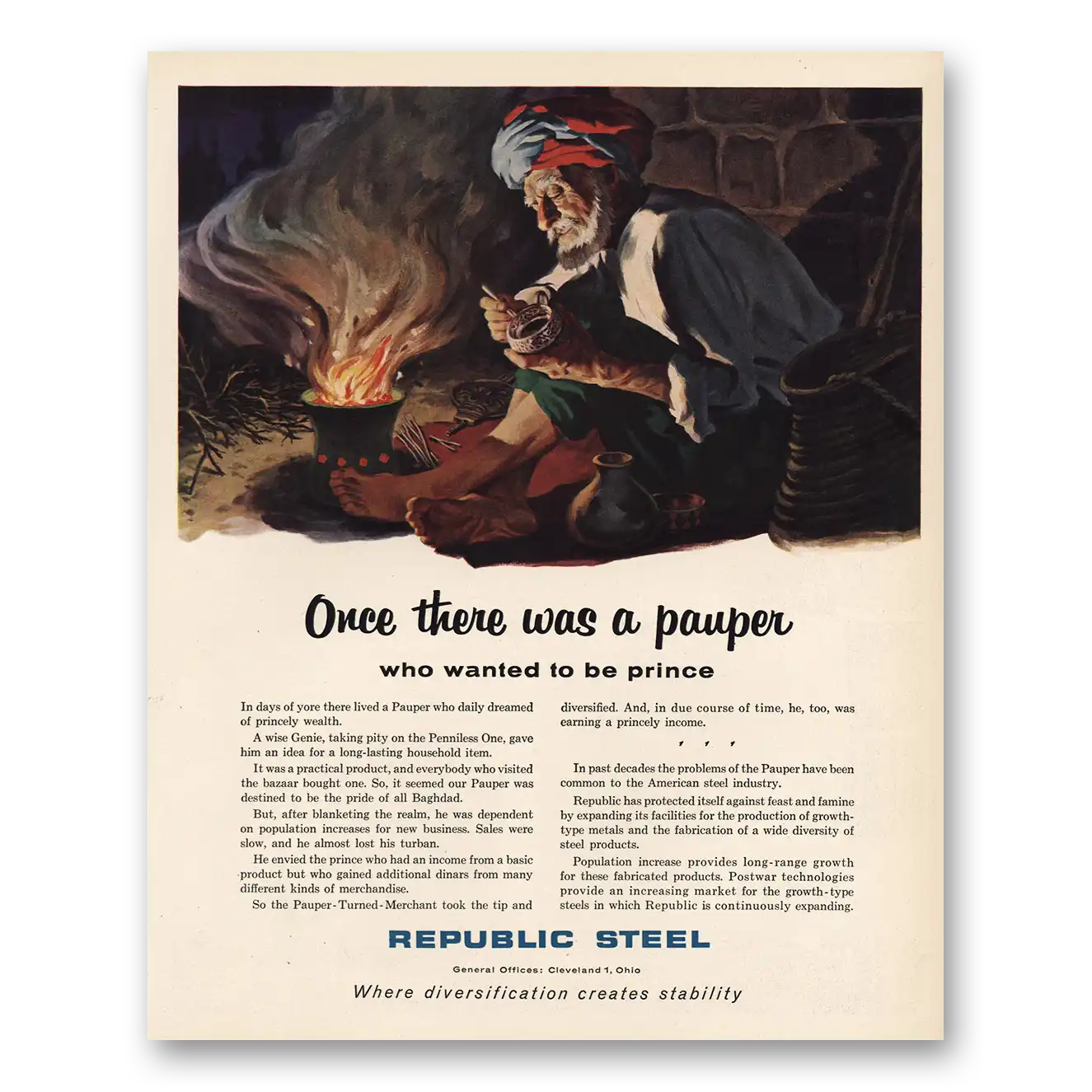 1956 Republic Steel Once There Was a Pauper Vintage Magazine Print Ad