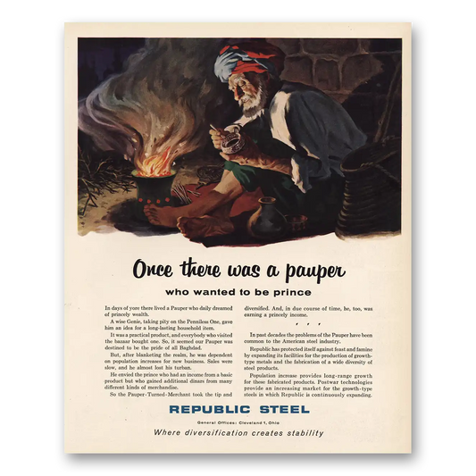 1956 Republic Steel Once There Was a Pauper Vintage Magazine Print Ad