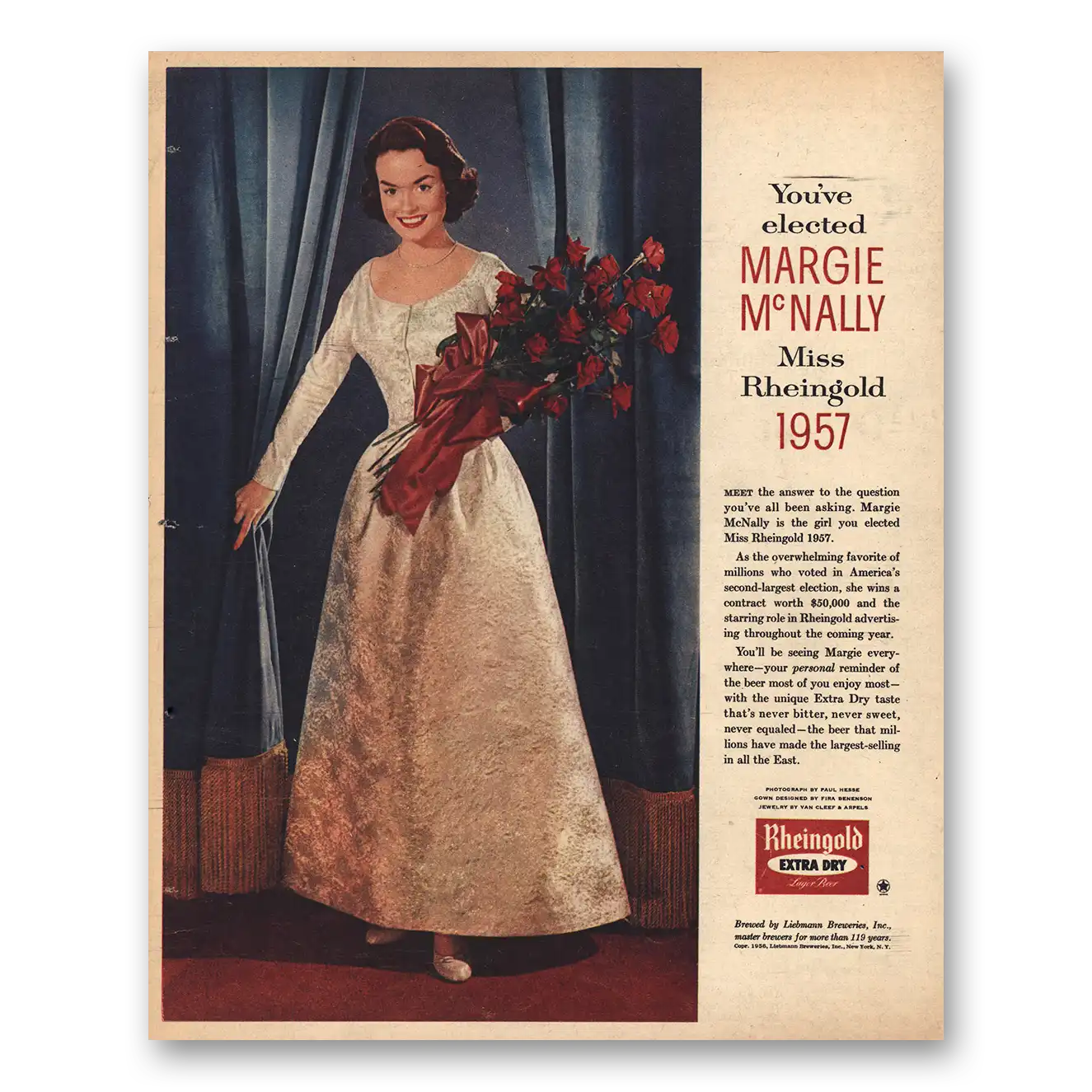 1956 Rheingold Beer Margie McNally Miss Rheingold Vintage Magazine Print Ad