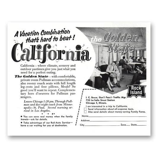 1956 Rock Island Lines California Golden State Vintage Magazine Print Ad