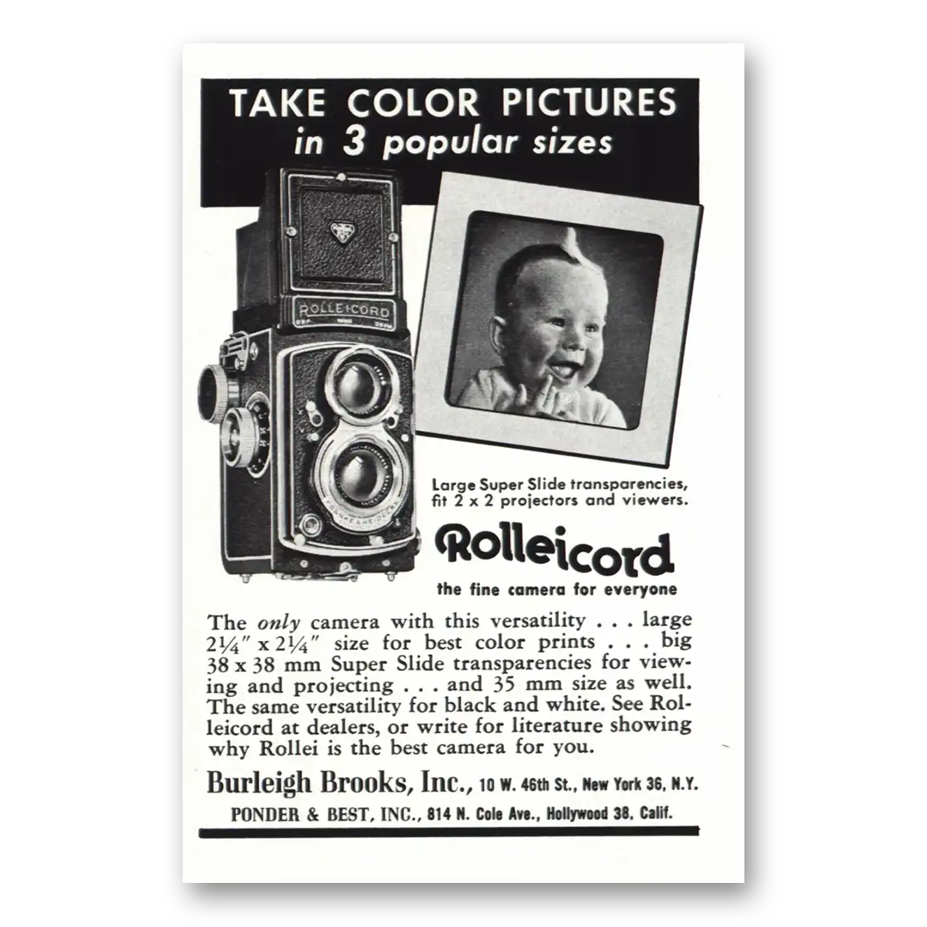 1956 Rolleicord Camera Color Pictures 3 Popular Sizes Vintage Magazine Print Ad