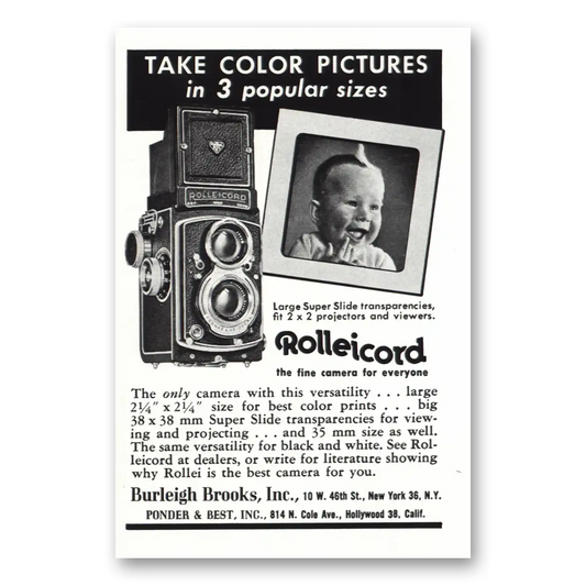 1956 Rolleicord Camera Color Pictures 3 Popular Sizes Vintage Magazine Print Ad