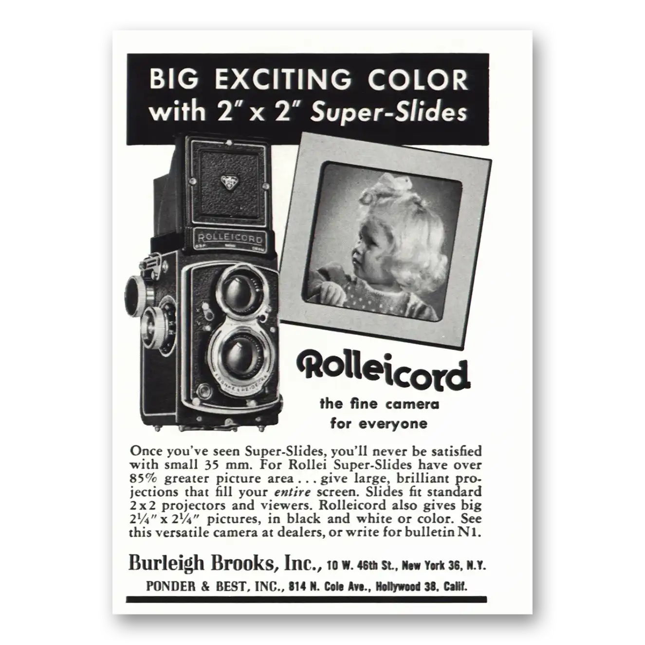 1956 Rolleicord Camera Big Exciting Color Vintage Magazine Print Ad