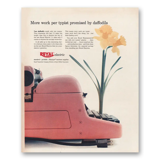 1956 Royal Typewriter Promised By Daffodils Vintage Magazine Print Ad