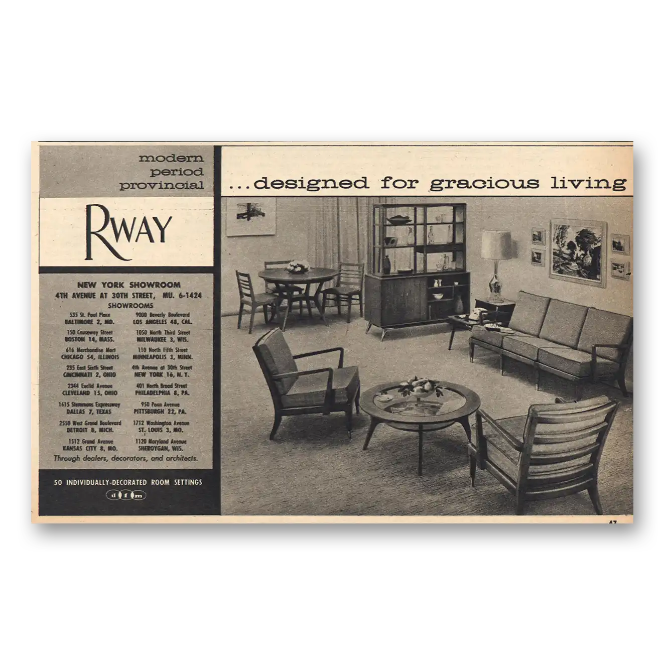 1956 Rway Northern Furniture Designed for Gracious Living Vintage Magazine Print Ad