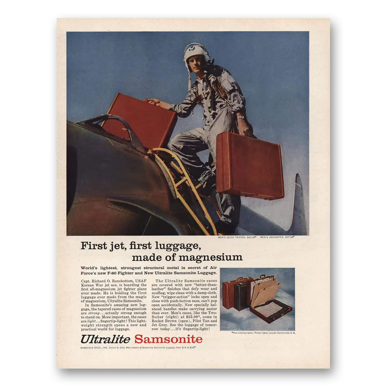 1956 Samsonite Luggage Ultralite First Jet First Luggage Vintage Magazine Print Ad