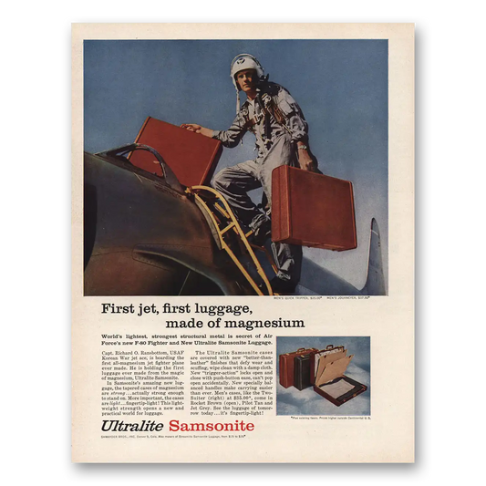 1956 Samsonite Luggage Ultralite First Jet First Luggage Vintage Magazine Print Ad