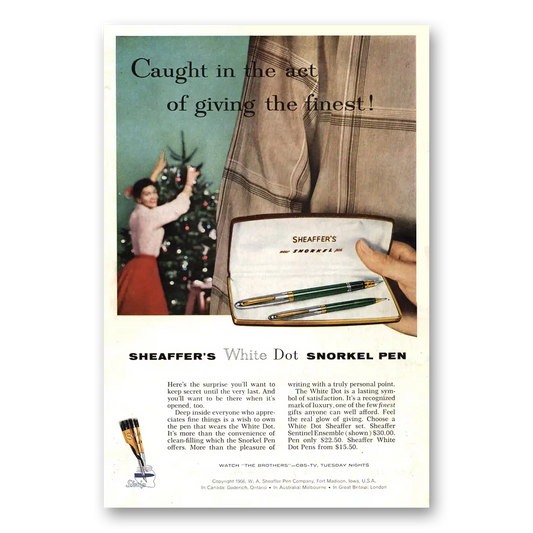 1956 Sheaffers Snorkel Pen Caught In the Net of Giving the Finest Vintage Magazine Print Ad