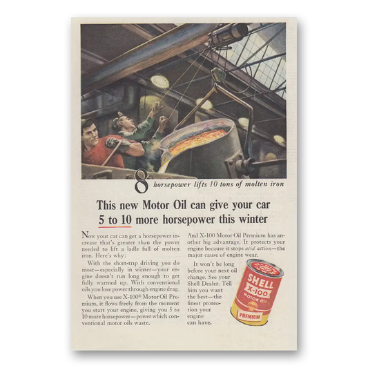 1956 Shell Motor Oil Can Give You Car 5 to 10 More Horsepower Vintage Magazine Print Ad