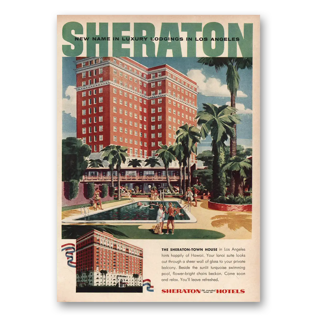 1956 Sheraton Town House Hotel Los Angeles Vintage Magazine Print Ad