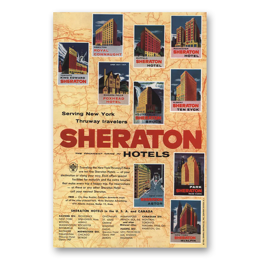 1956 Sheraton Hotels Serving New York Thruway Travelers Vintage Magazine Print Ad