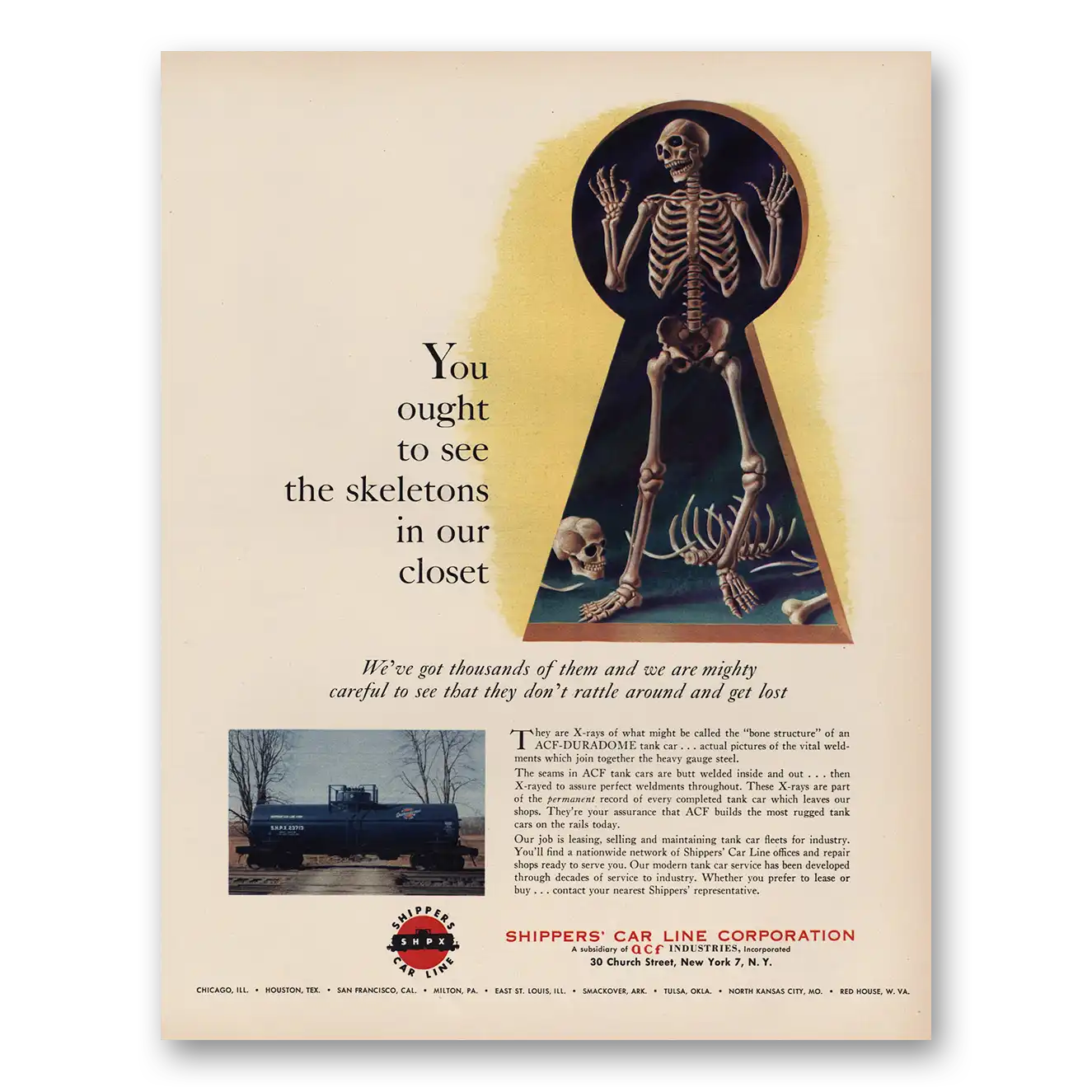 1956 Shippers Car Line Skeletons In Our Closet Vintage Magazine Print Ad