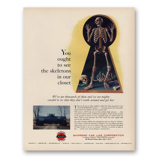 1956 Shippers Car Line Skeletons In Our Closet Vintage Magazine Print Ad