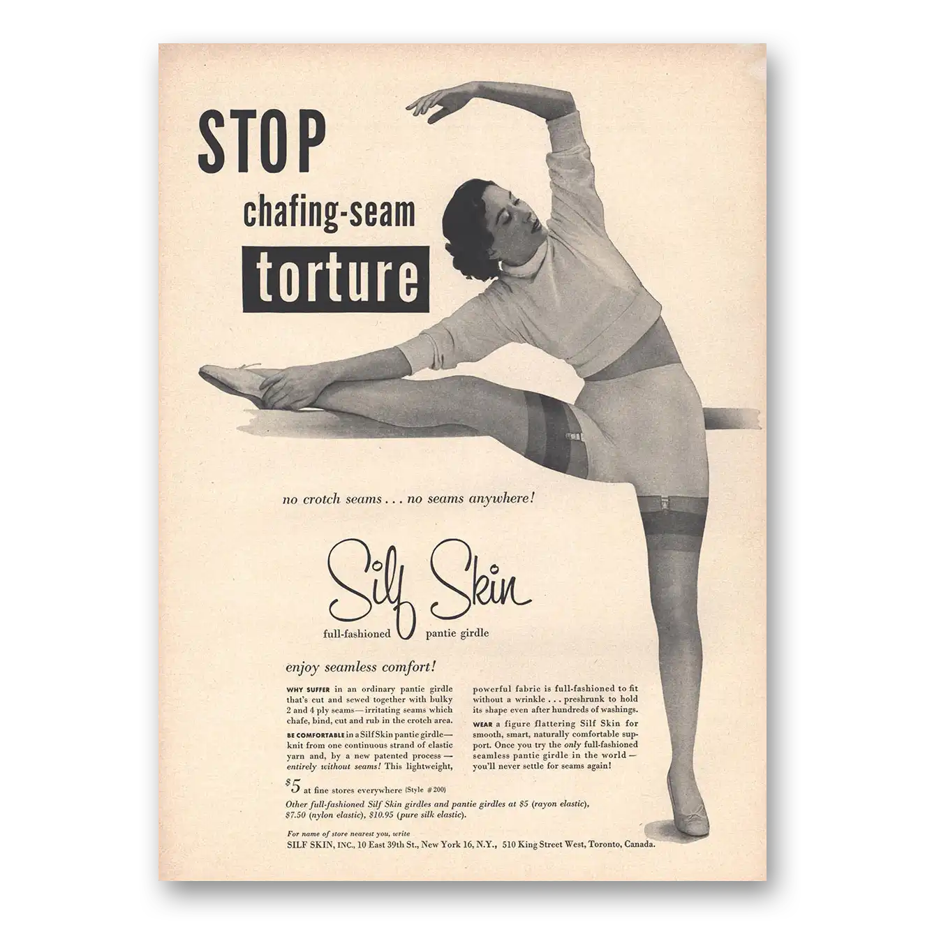 1956 Silf Skin Undergarments Stop Chafing Seam Torture Vintage Magazine Print Ad