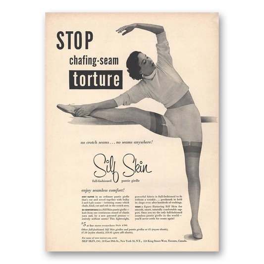 1956 Silf Skin Undergarments Stop Chafing Seam Torture Vintage Magazine Print Ad