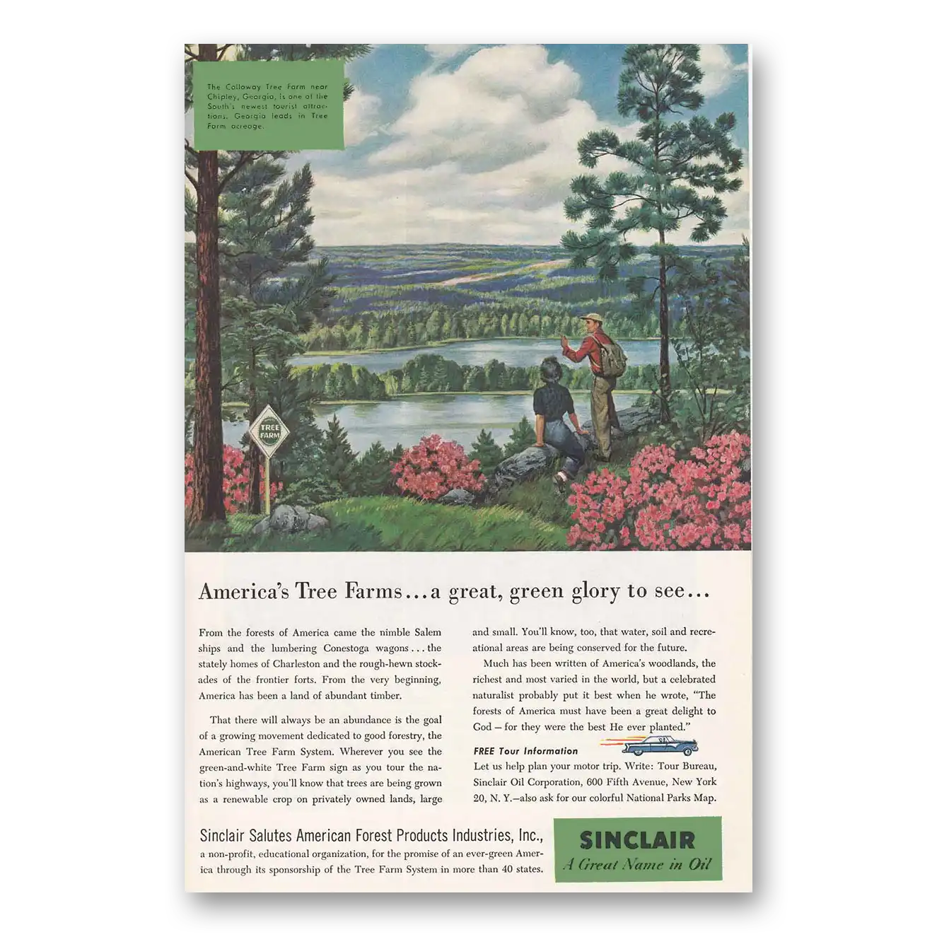 1956 Sinclair Salutes American Forest Products Vintage Magazine Print Ad