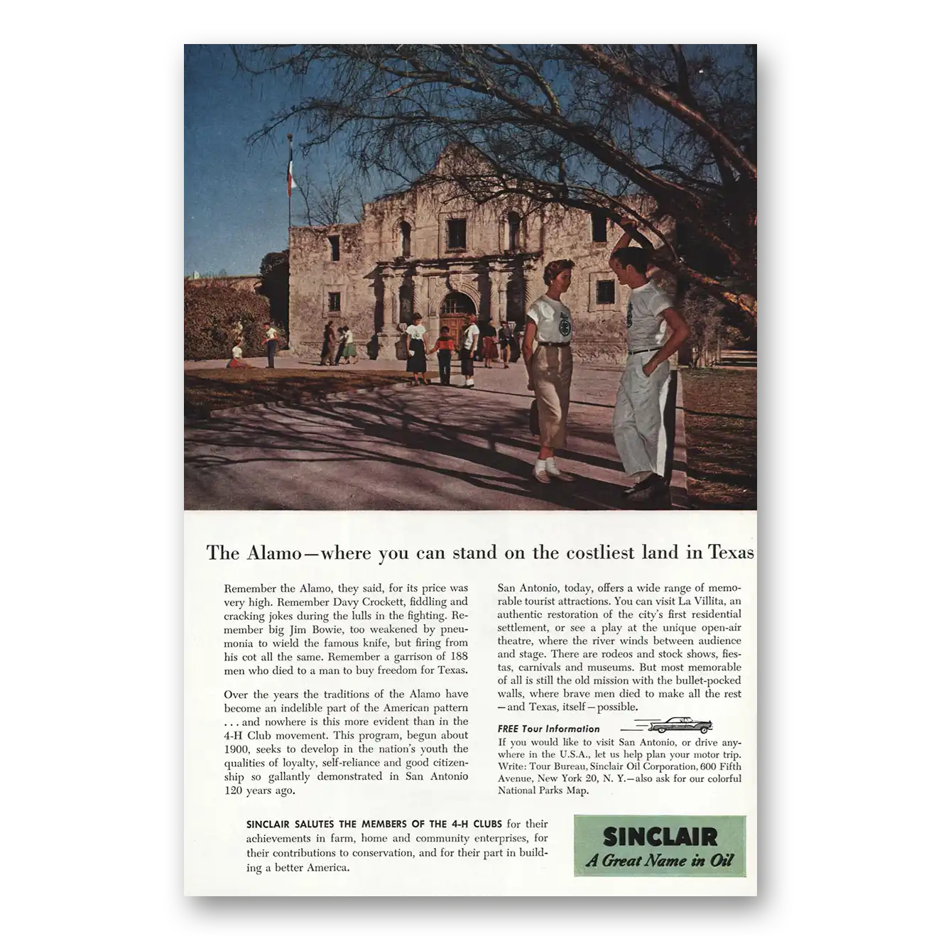 1956 Sinclair Alamo Costliest Land in Texas Vintage Magazine Print Ad