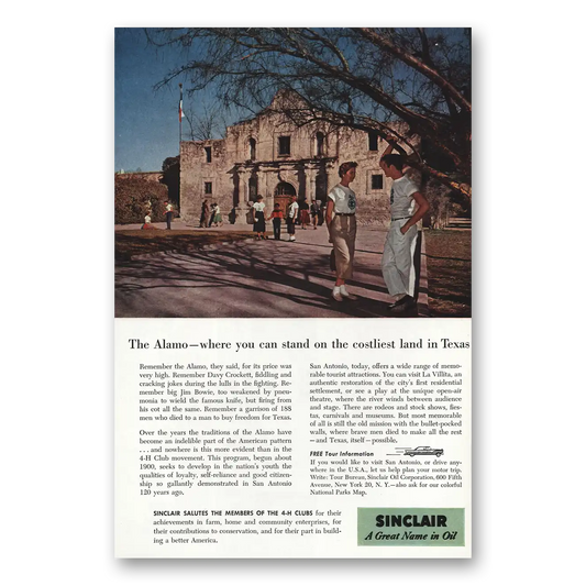 1956 Sinclair Alamo Costliest Land in Texas Vintage Magazine Print Ad