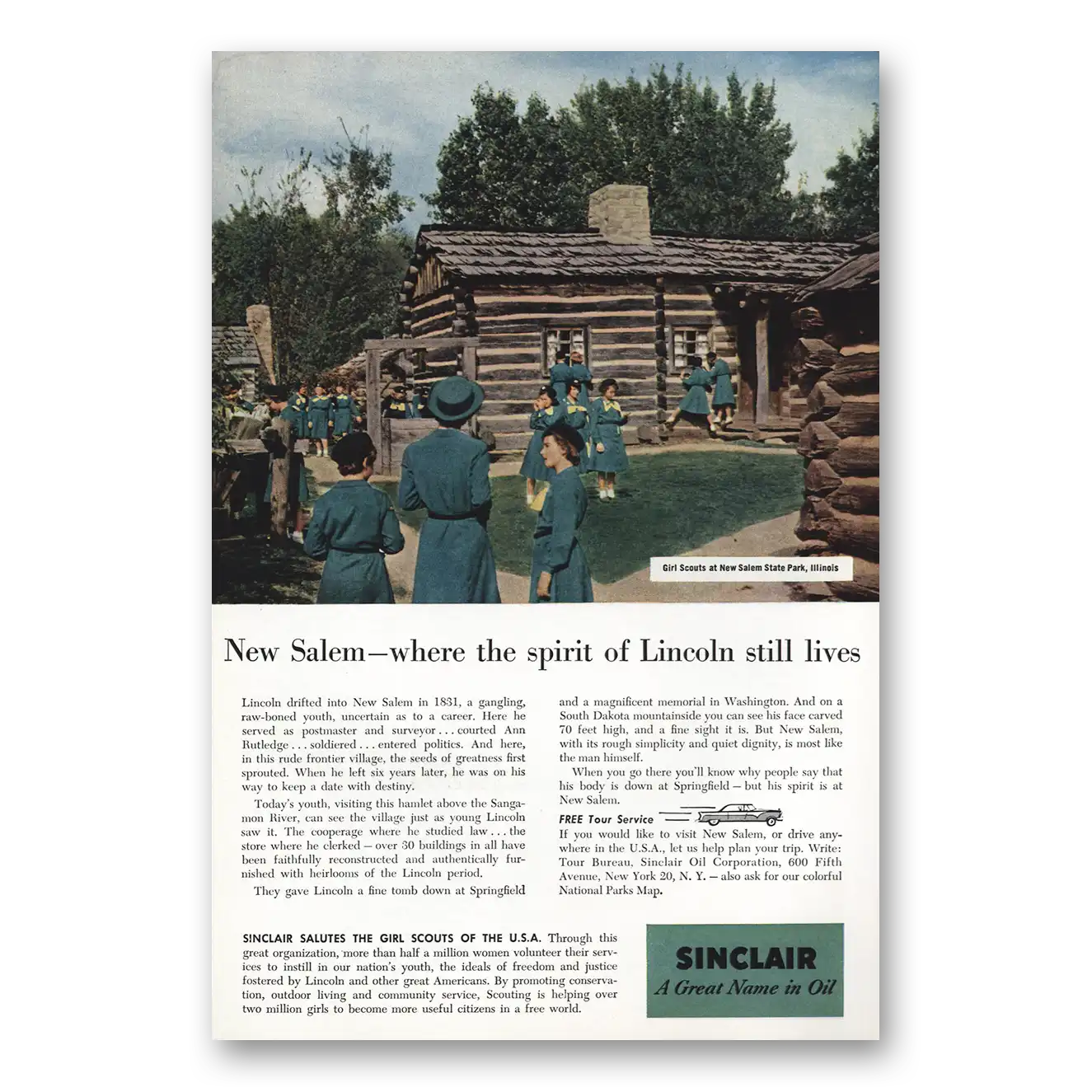 1956 Sinclair Girl Scouts New Salem State Park Illinois Vintage Magazine Print Ad