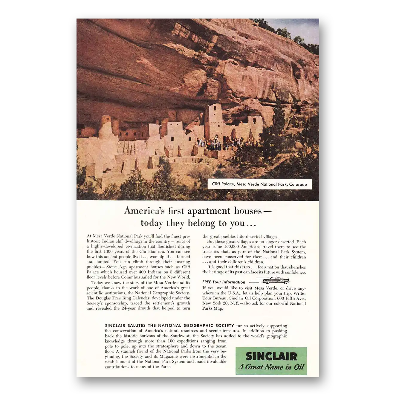 1956 Sinclair Mesa Verde National Park Colorado Vintage Magazine Print Ad