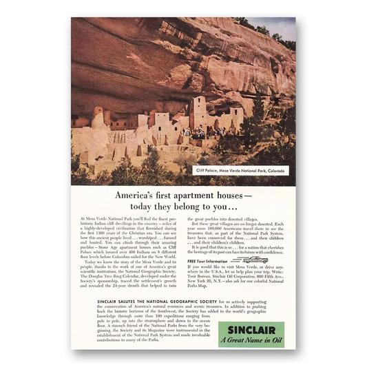 1956 Sinclair Mesa Verde National Park Colorado Vintage Magazine Print Ad