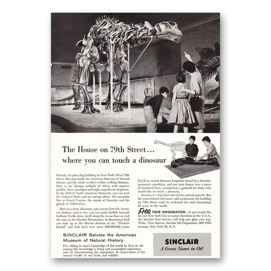 1956 Sinclair House on 79th Touch a Dinosaur Vintage Magazine Print Ad