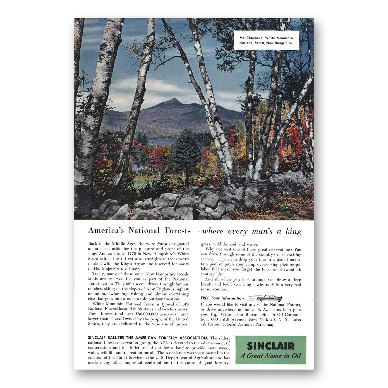 1956 Sinclair Mt Chocorua White Mountain National Forest Vintage Magazine Print Ad