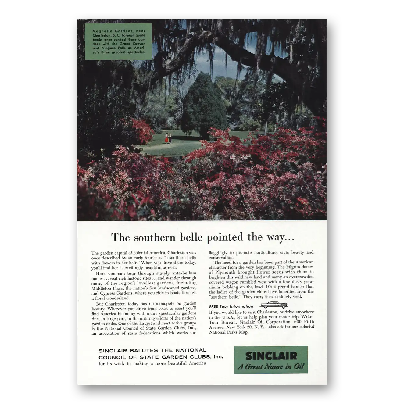 1956 Sinclair Southern Belle Pointed the Way Vintage Magazine Print Ad