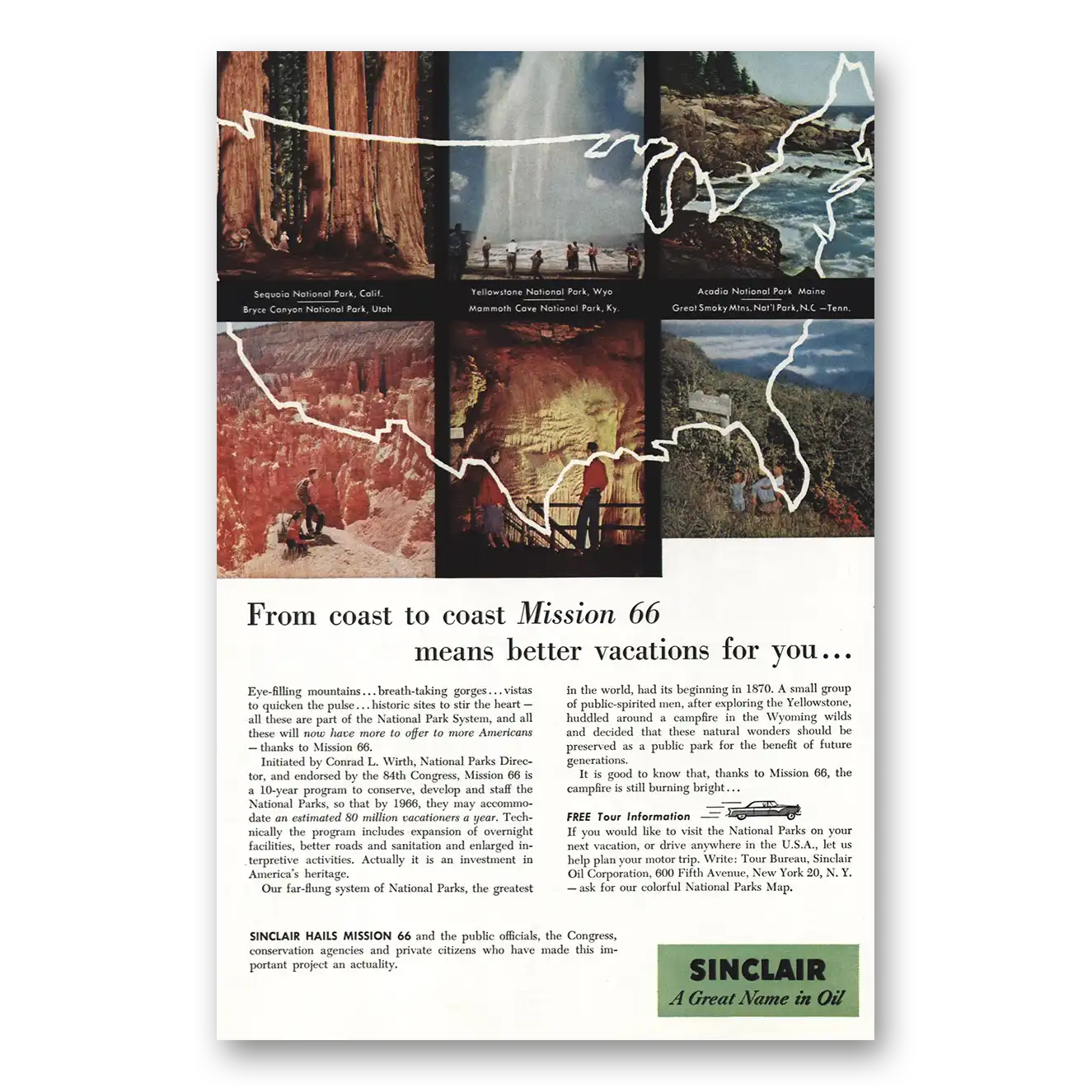 1956 Sinclair From Coast to Coast Mission 66 Vintage Magazine Print Ad