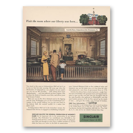 1956 Sinclair Room Where our Liberty Was Born Vintage Magazine Print Ad