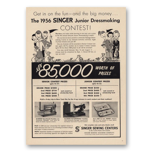 1956 Singer Sewing Centers Junior Dressmaking Contest Vintage Magazine Print Ad