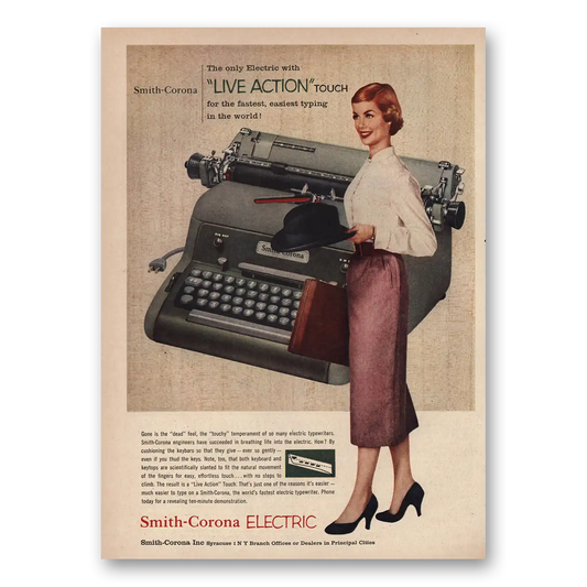 1956 Smith Corona Typewriters Live Action Touch Vintage Magazine Print Ad