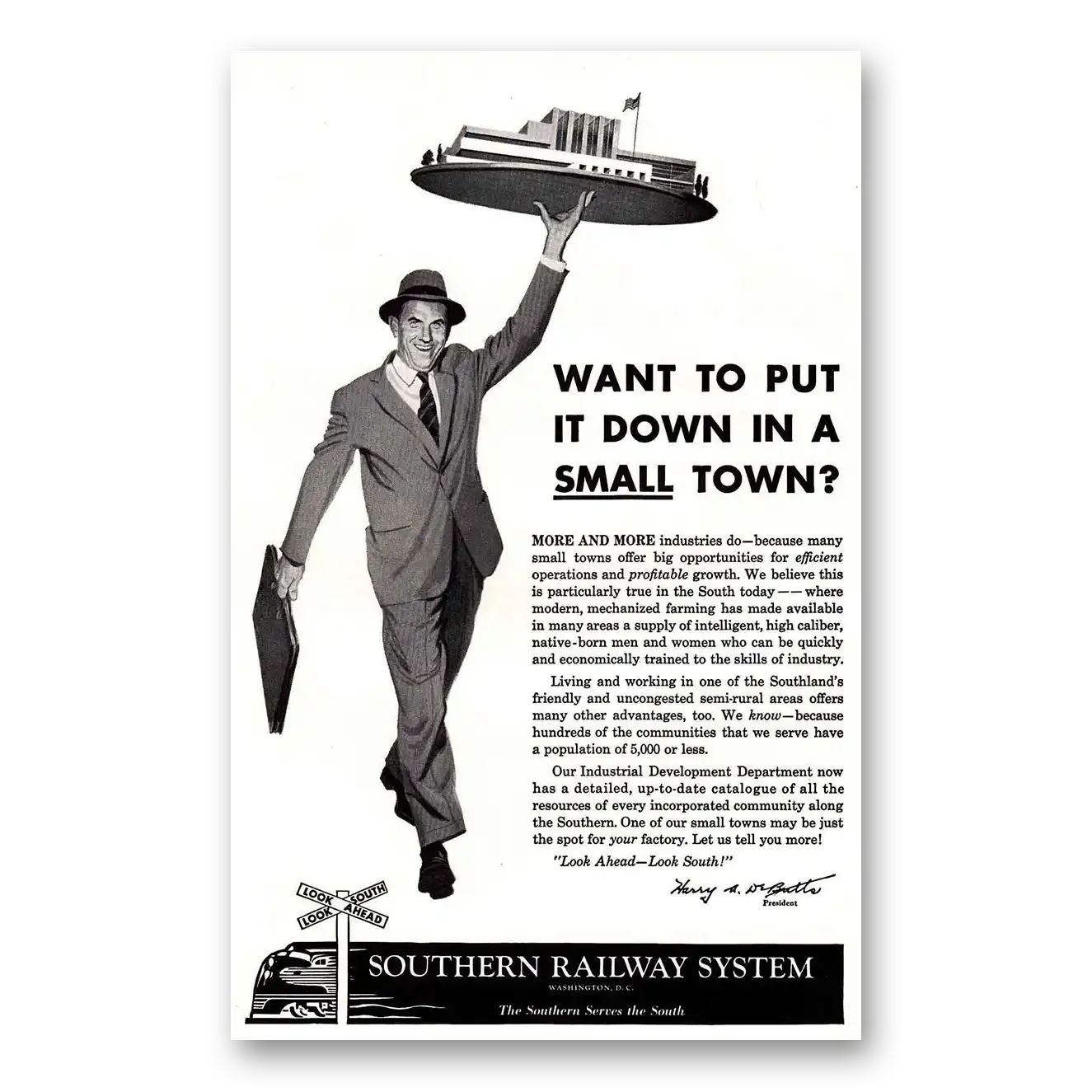 1956 Southern Railway Put It Down in a Small Town Vintage Magazine Print Ad