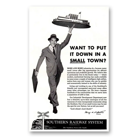 1956 Southern Railway Put It Down in a Small Town Vintage Magazine Print Ad