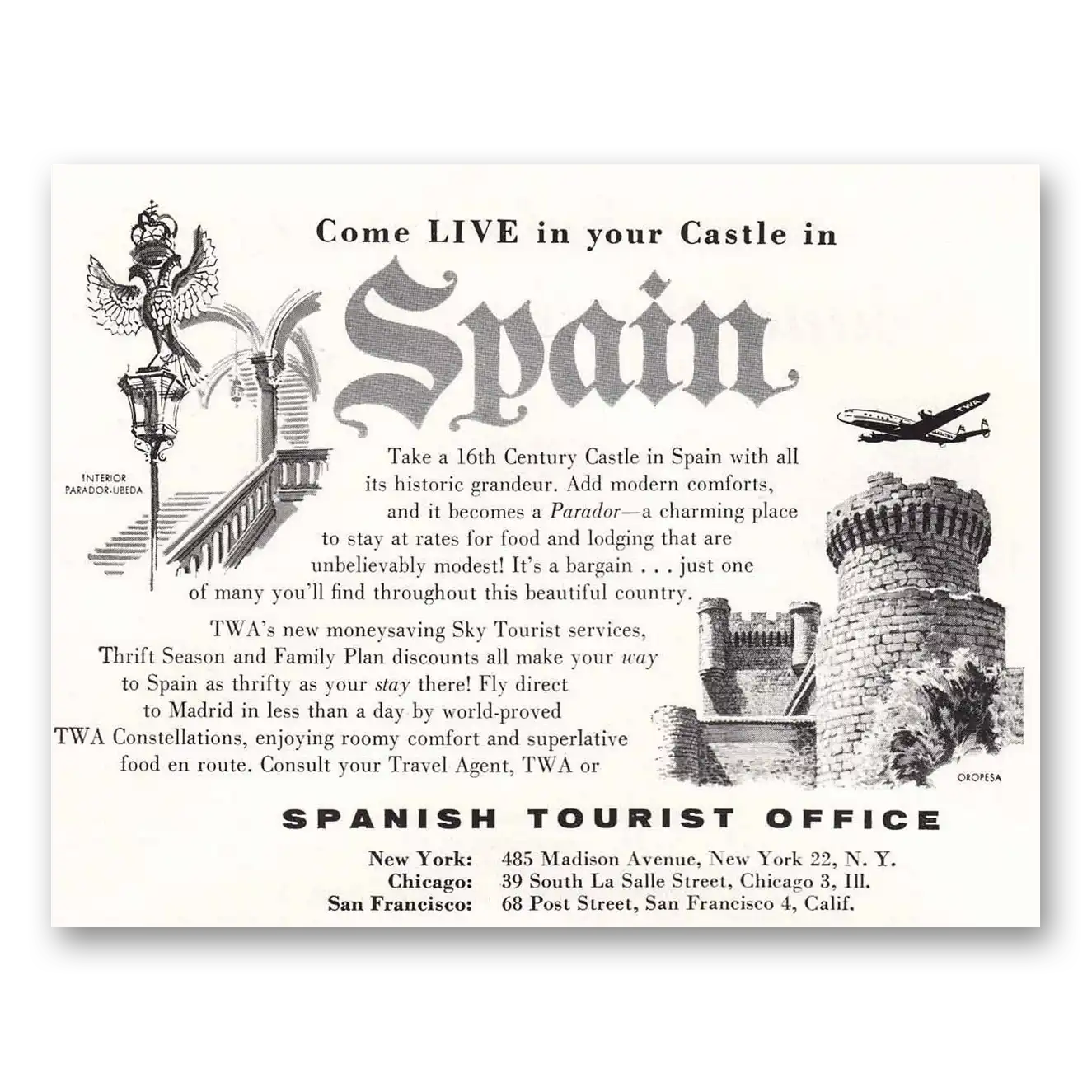 1956 Spain Come Live In Your Castle Vintage Magazine Print Ad