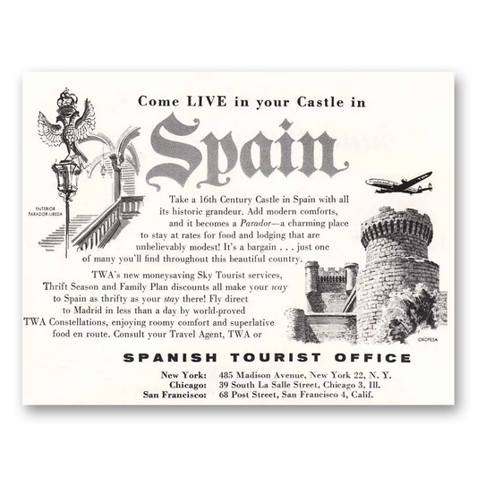 1956 Spain Come Live In Your Castle Vintage Magazine Print Ad