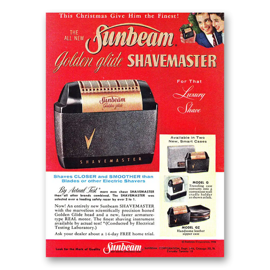 1956 Sunbeam Shavemaster Golden Glide This Christmas Give Him the Finest Vintage Magazine Print Ad