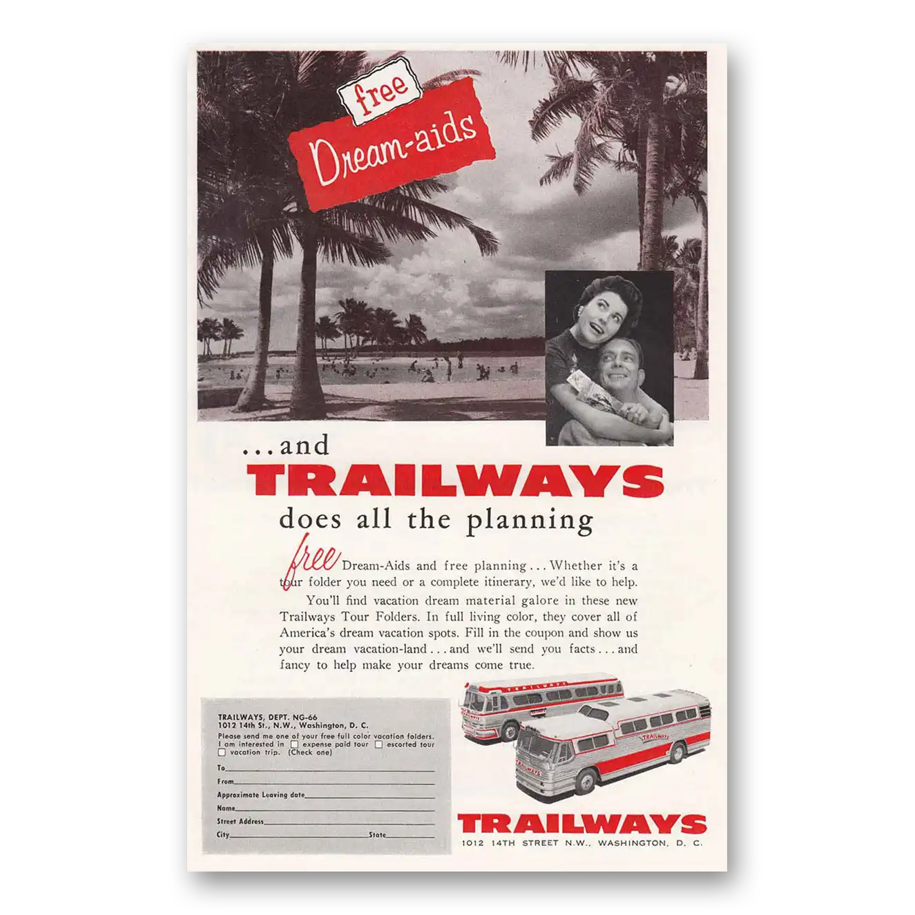 1956 Trailways Free Dream Aids Vintage Magazine Print Ad